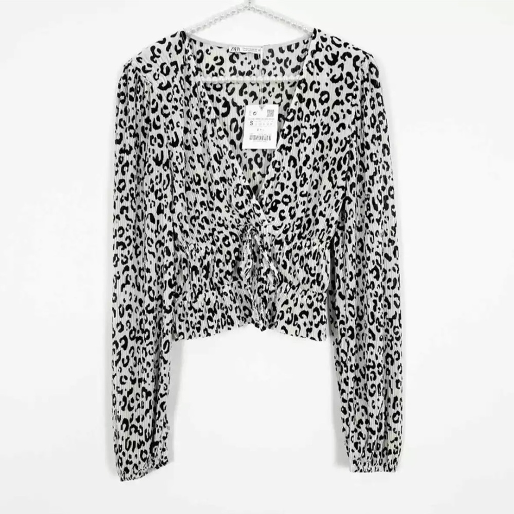 Zara Micro Pleat Cheetah Top
